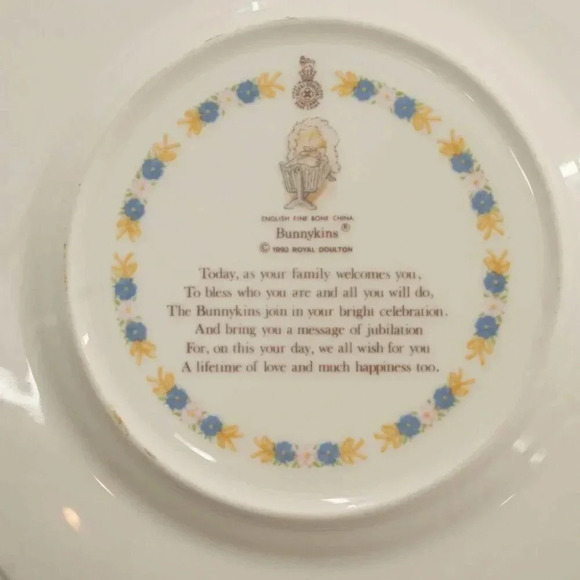 Royal Doulton Bunnykins Christening Plate English Fine Bone China Vintage 1990's - Picture 3 of 5